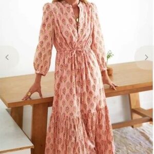 Emerson Fry India Collection Frances Monday Dress Peach Floral Maxi XS